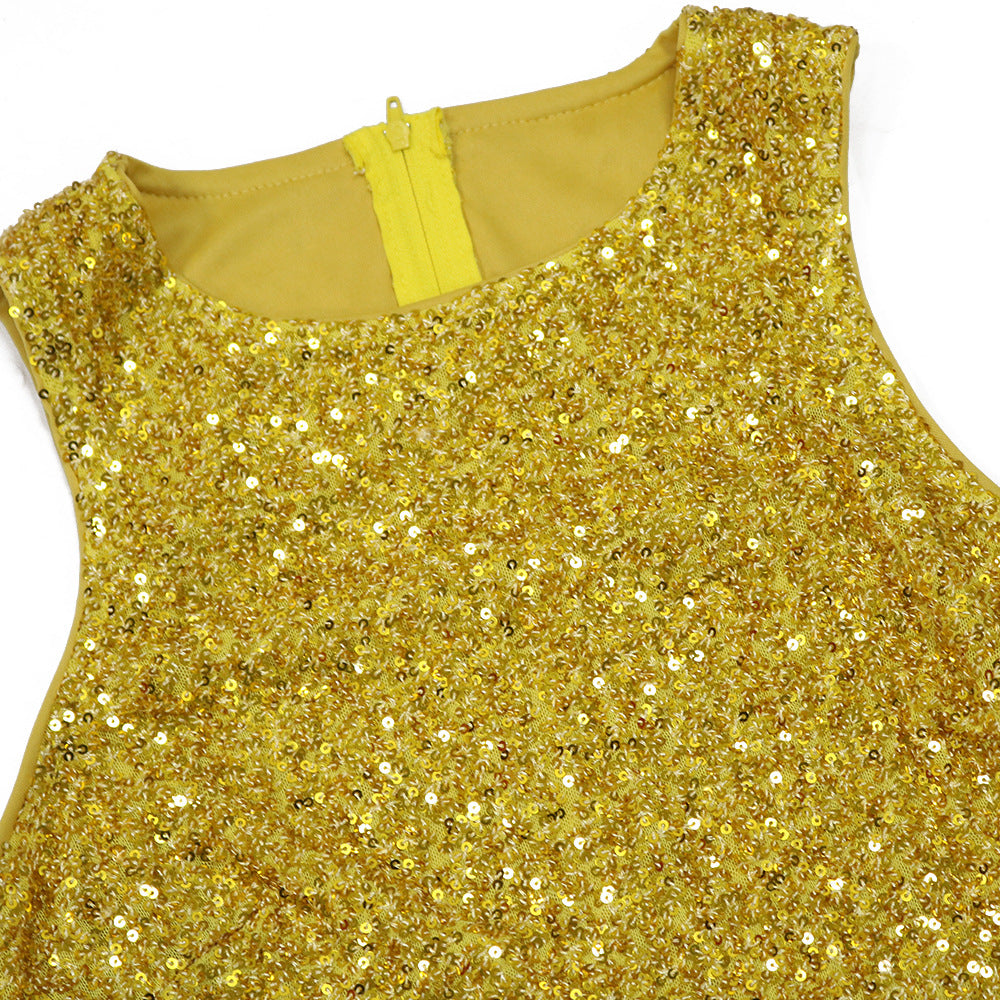 Women Sexy Sleeveless Round Neck Irregular Sequin Mini Dress 13