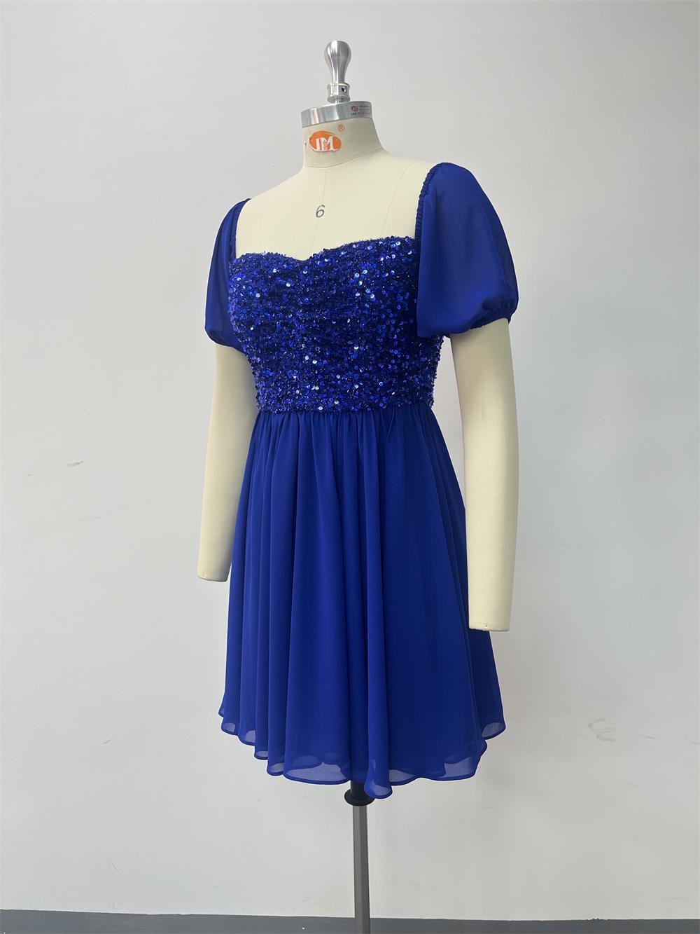 Women's Off Shoulder Low Back Chiffon Patchwork Sequin Midi Prom Dress 12