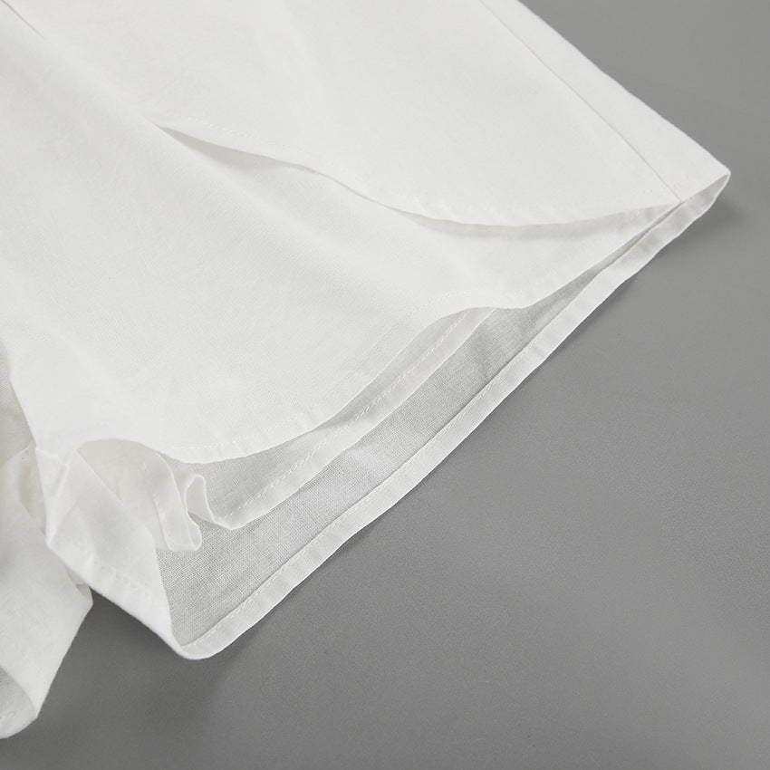 Women Spring and Summer Casual white sleeveless round neck vest lace-up shorts Two Piece Set 18