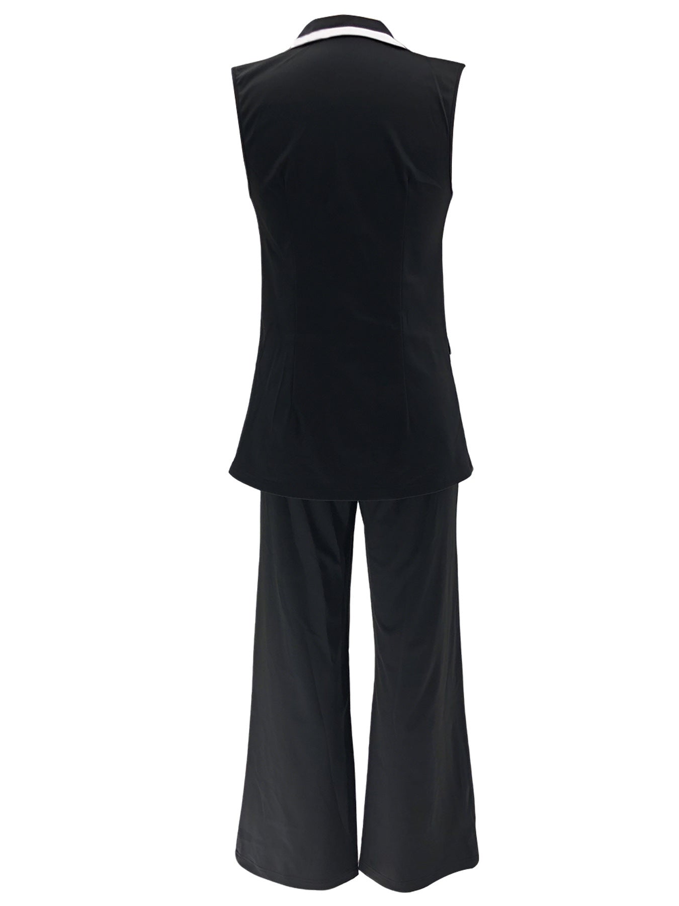 Women's Sleeveless Patchwork Contrast Color Vest Pants Two Piece Set 8