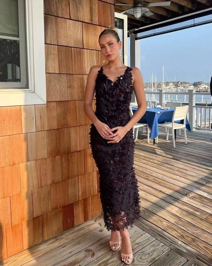 Fashion straps slim sequins Low Back long sexy cross 3