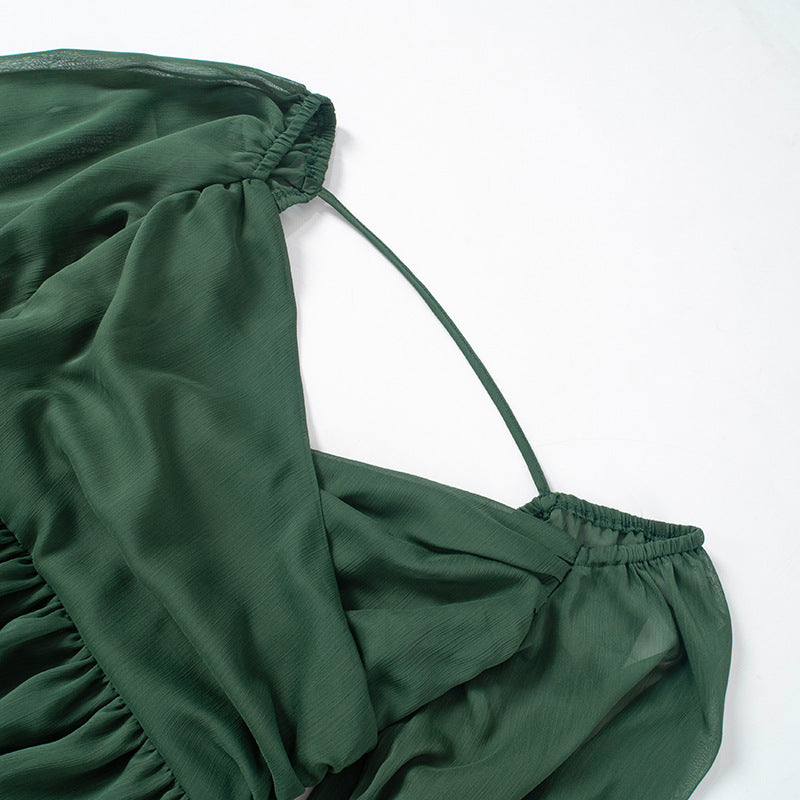 Women Summer Solid Casual Mesh Long Sleeve Lace-Up Backless Mini Dress 27