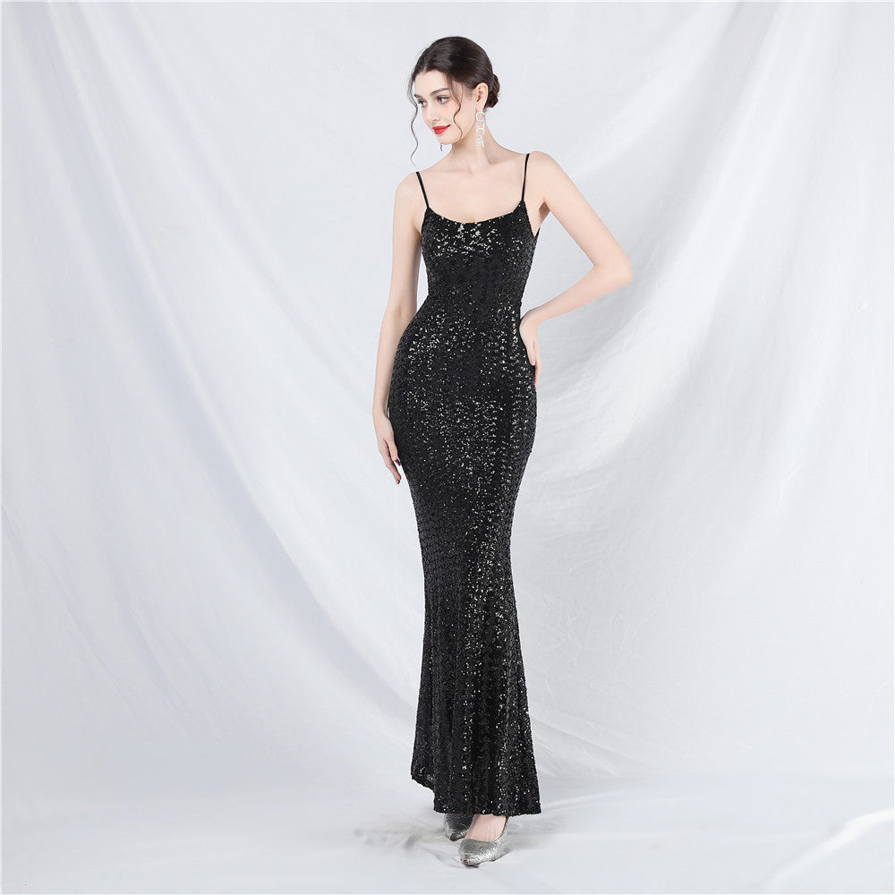 Women sequin suspender evening dress 10