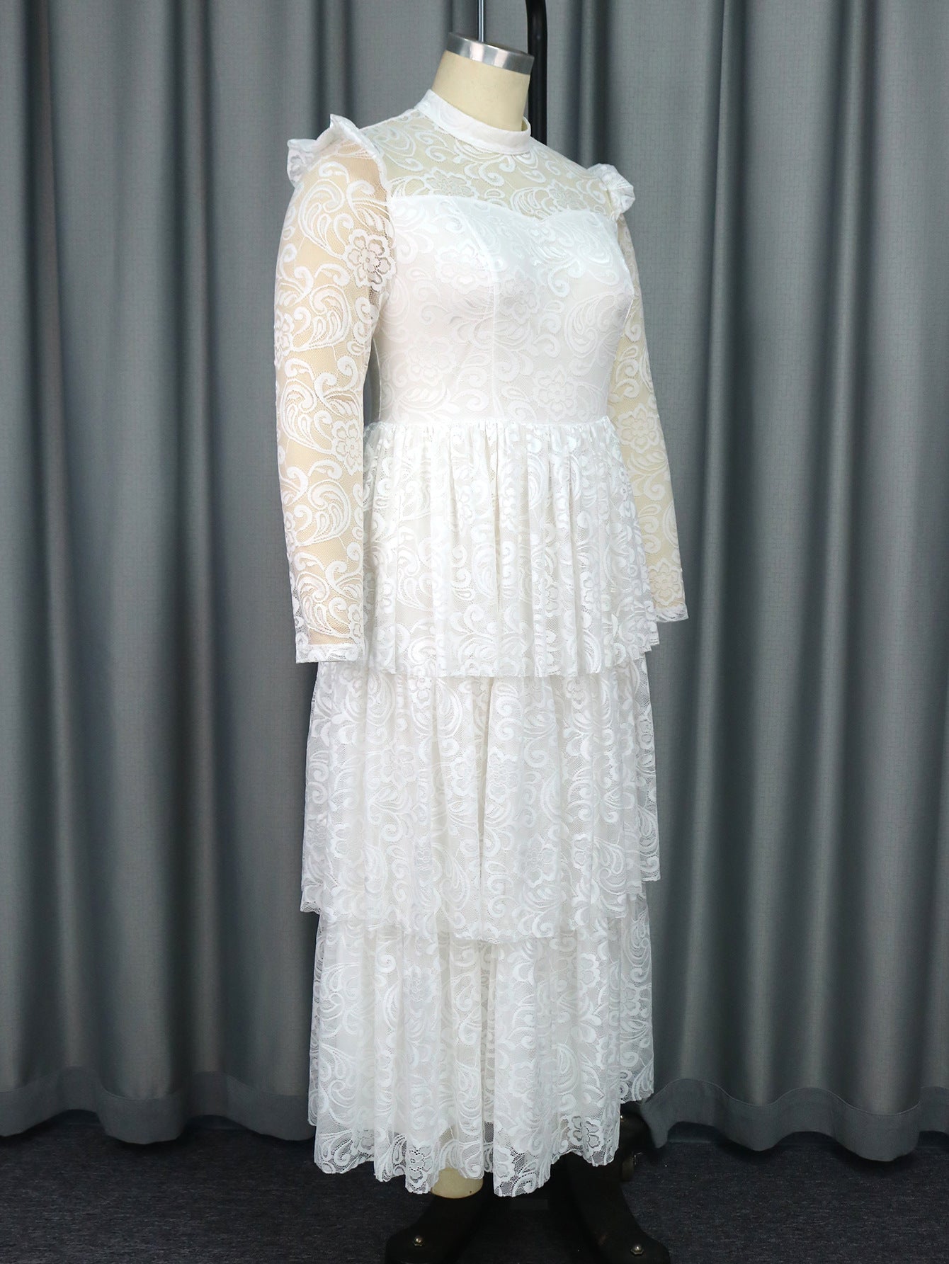 Women See-Through Sleeve Half High Neck Lace Formal Party Elegant Dresses 5