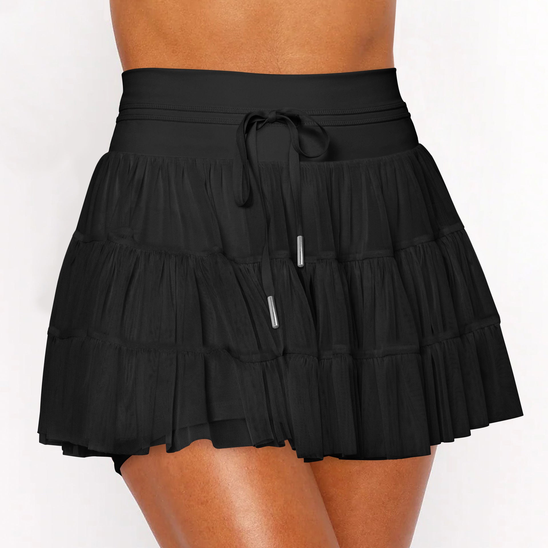 Women Summer Lace-Up Mesh Pleated Skirt 16
