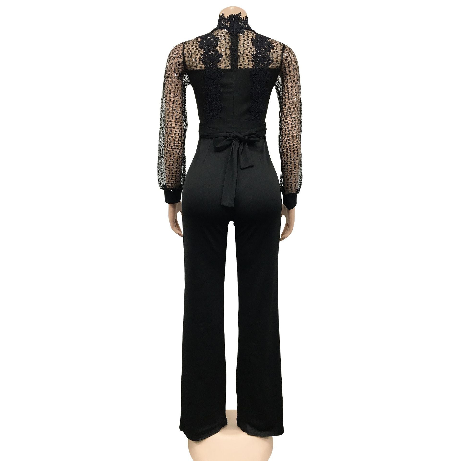 Women Cutout See-Through Long Sleeve Tie Jumpsuit（customized,MOQ 6pcs/size/color,process time 7-10 days） 20
