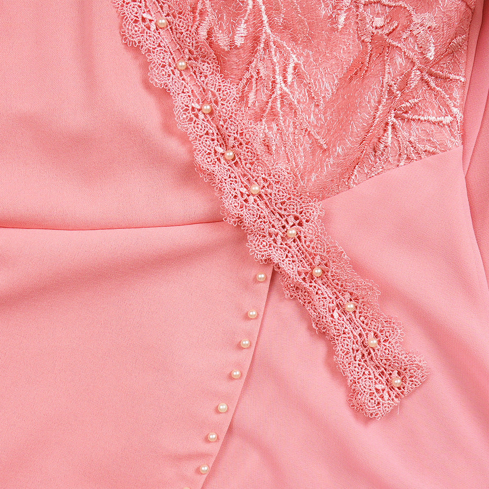 Lace Trim Plus Size African Embroidered Evening Gown 23