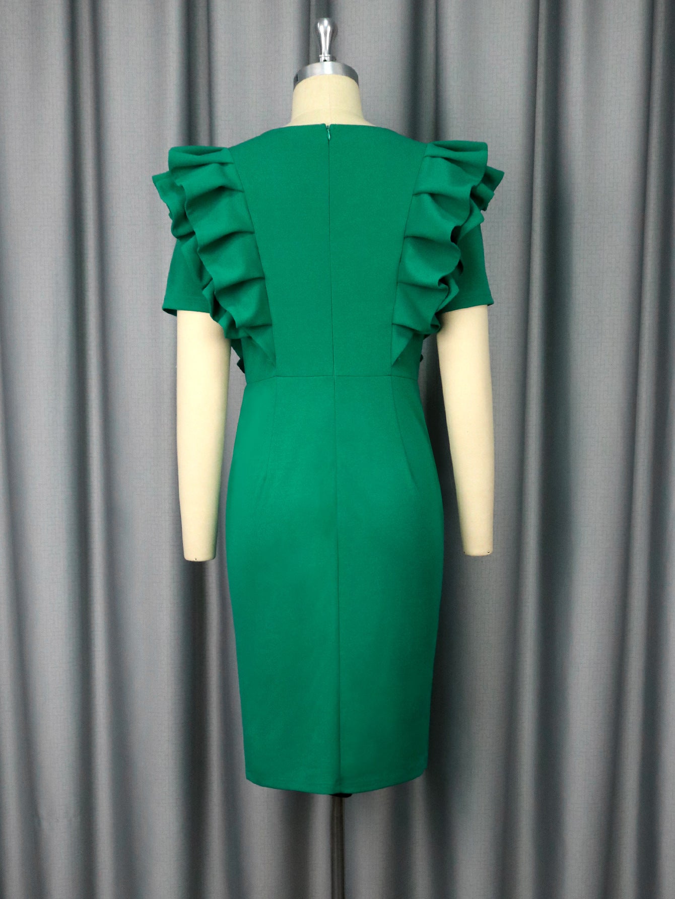 Women Sexy V-Neck Ruffle Beaded Slit Formal Party Bodycon Dress 7