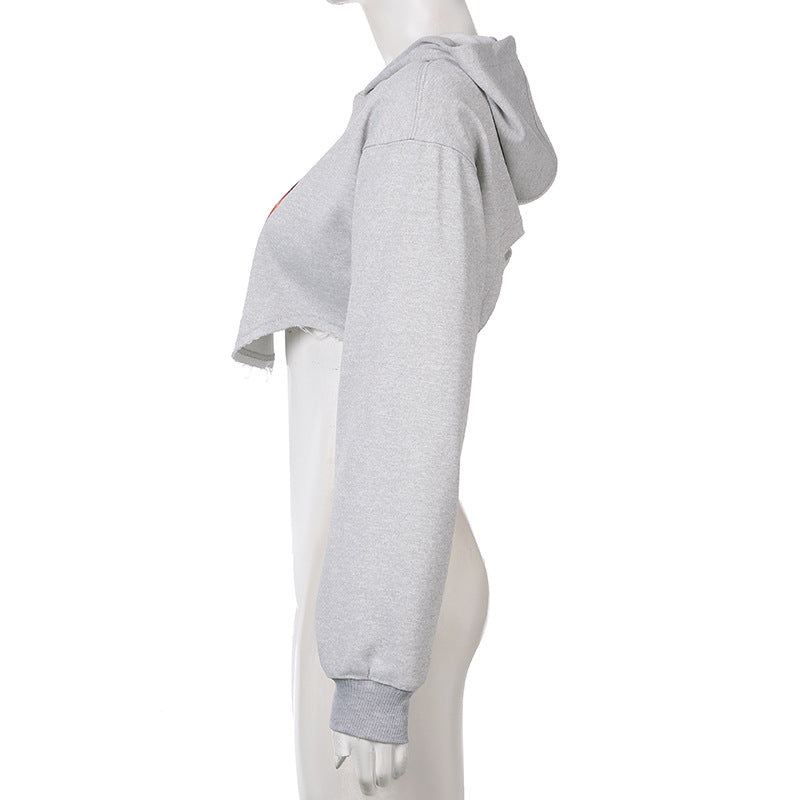 Women American Street Sports Long Sleeve Loose Big Red Lip Crop Hoodies 8