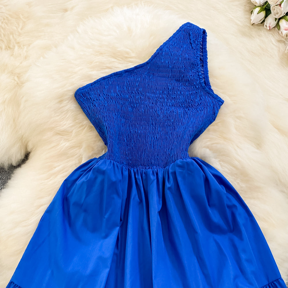 Retro Chic Sleeveless Slash Shoulder Slim Waist Slim Fit Beach Holidays A-Line Long Dress 63