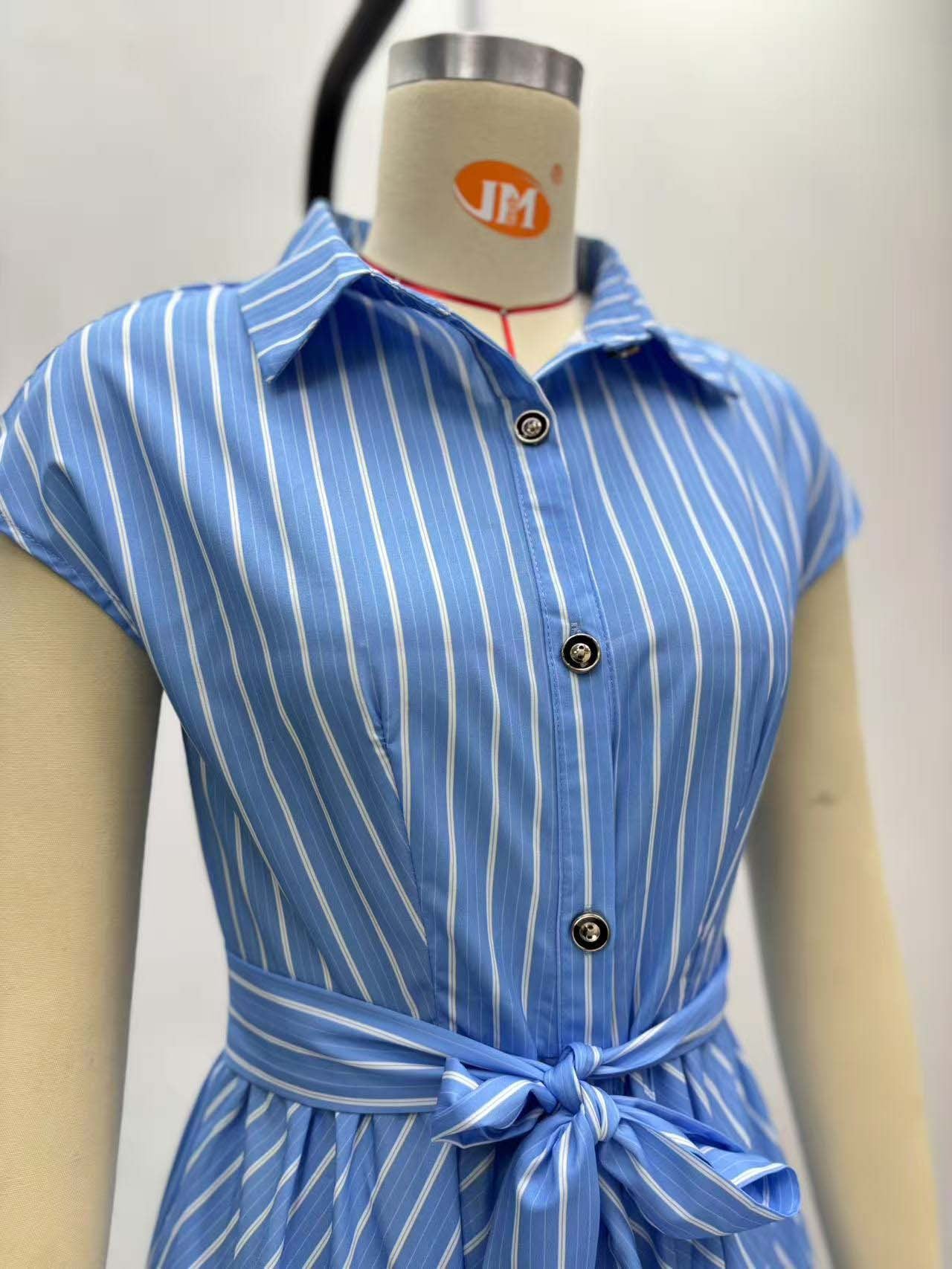 African Women elegant sleeveless single-breasted striped lace-up dress 17