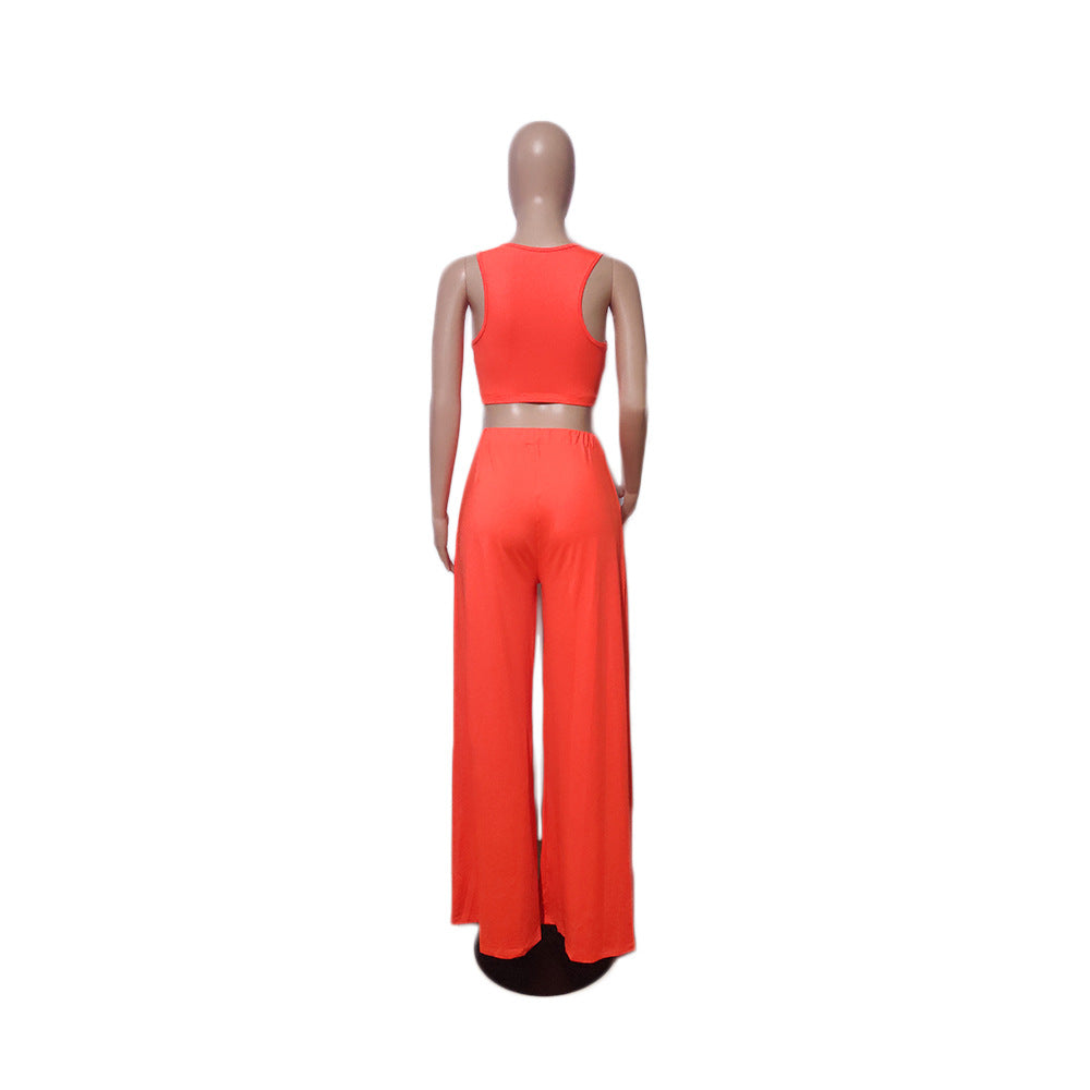 Women Solid Casual Loose Short Sleeve Top and Pants Two-piece Set 10