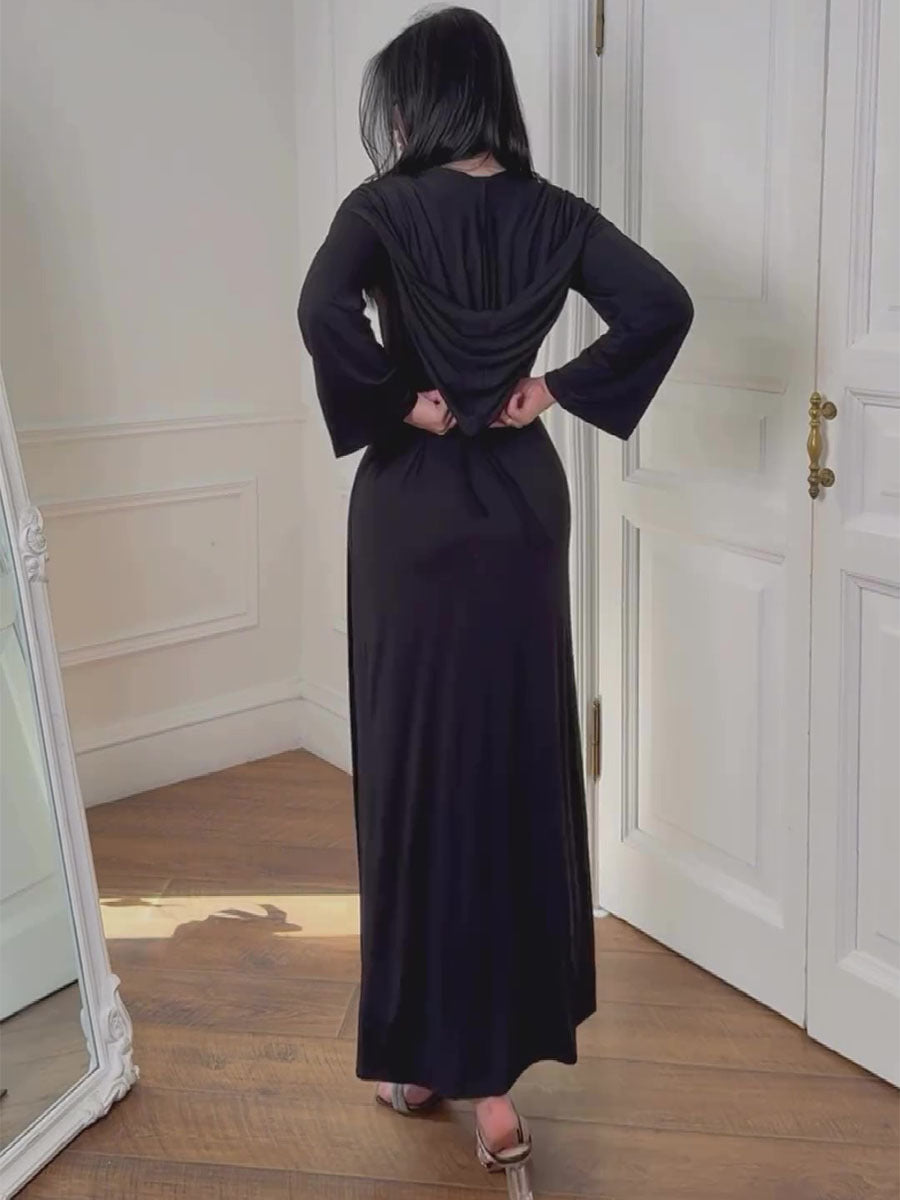 Women's Fashion Hooded Slim Lace-Up Long Sleeve Long Dress 6