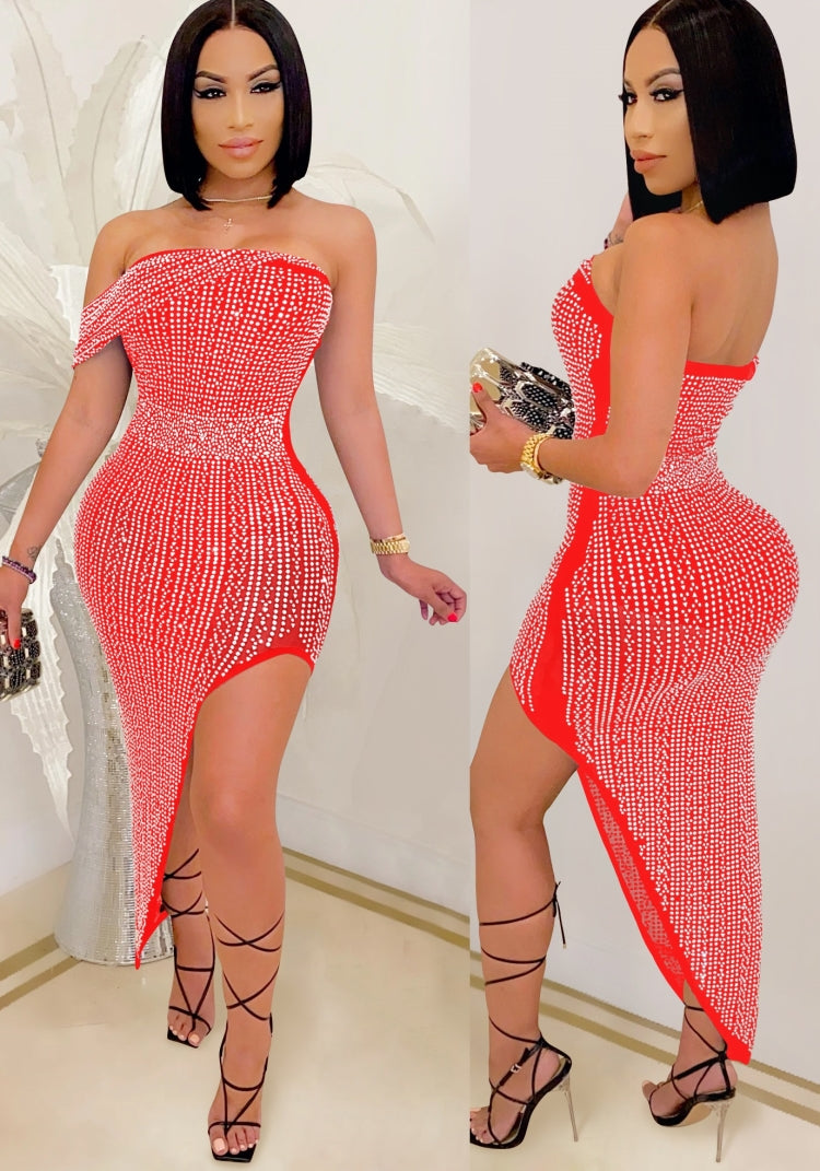 Summer Formal Beaded Strapless Irregular Long Party Dress