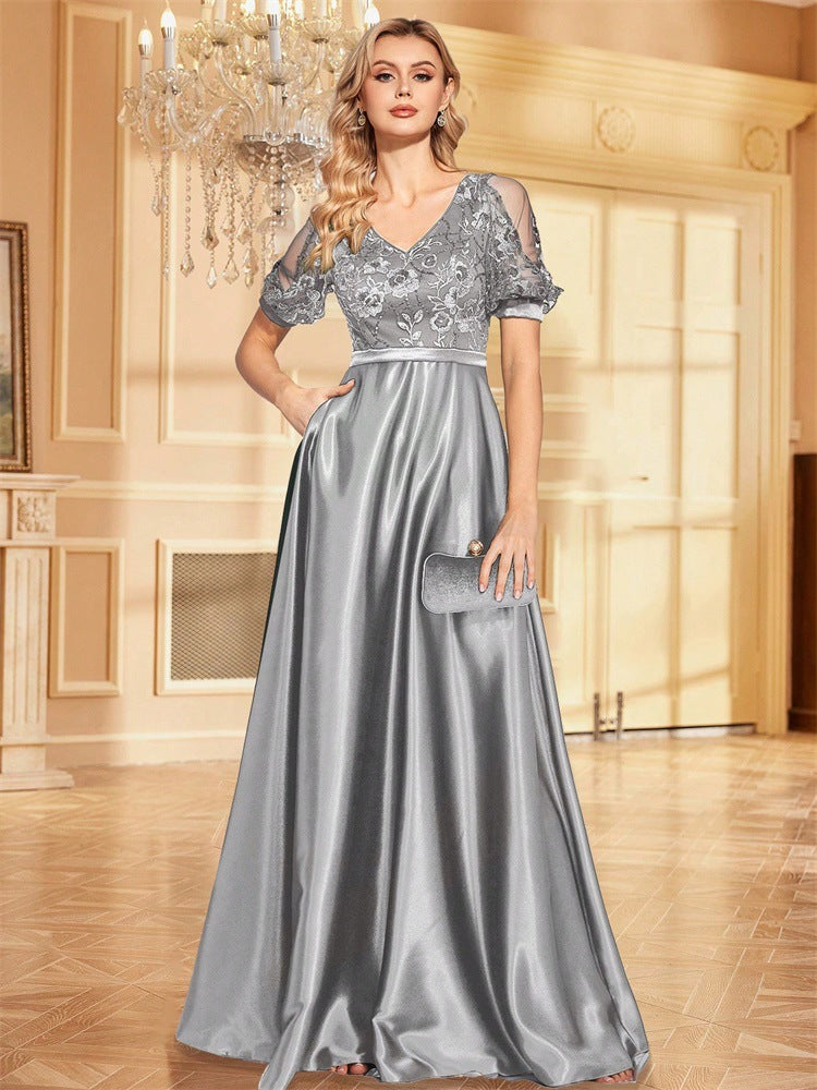 Women sequined short sleeve Formal Party sexy Strapless fishtail dress Maxi evening dress 7