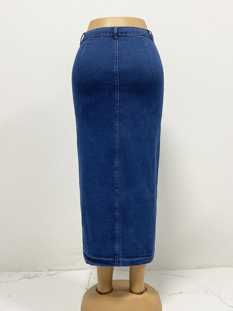 Women's Button Irregular Slit High Waist Sexy Slim Bodycon Denim Skirt 14
