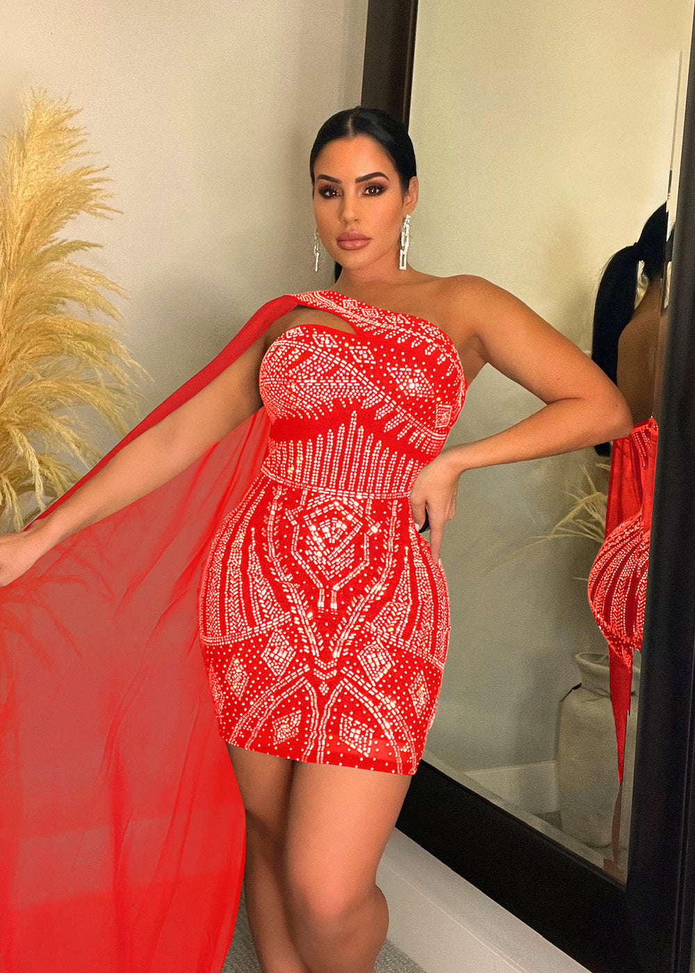 Sexy Cutout Low Back Beaded Cape Sleeve Women'S Party Evening Dress 6