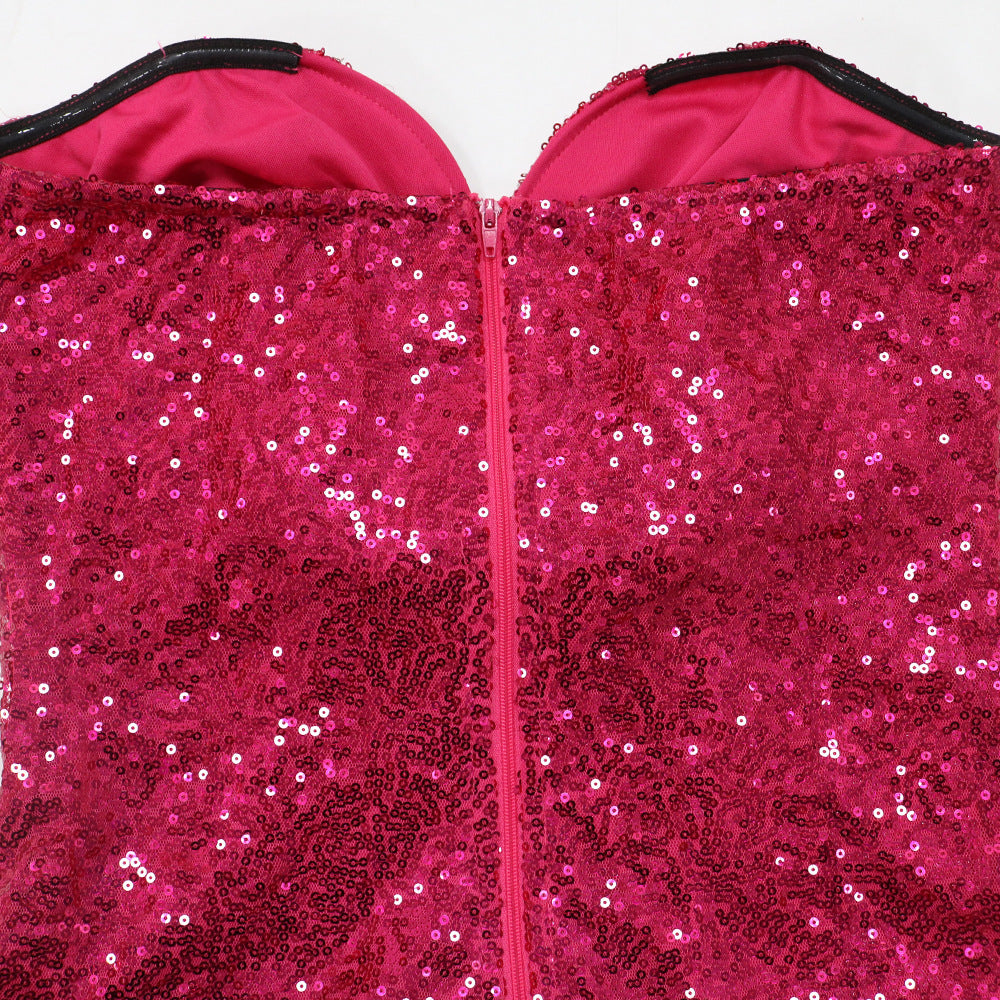 Strapless Bodycon A-Line Dress Women's Sequin Party Long Dress 14