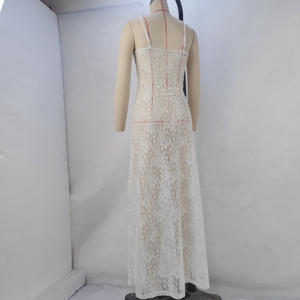 Women Spring/Summer Lace See-Through Sexy Strap Dress 7