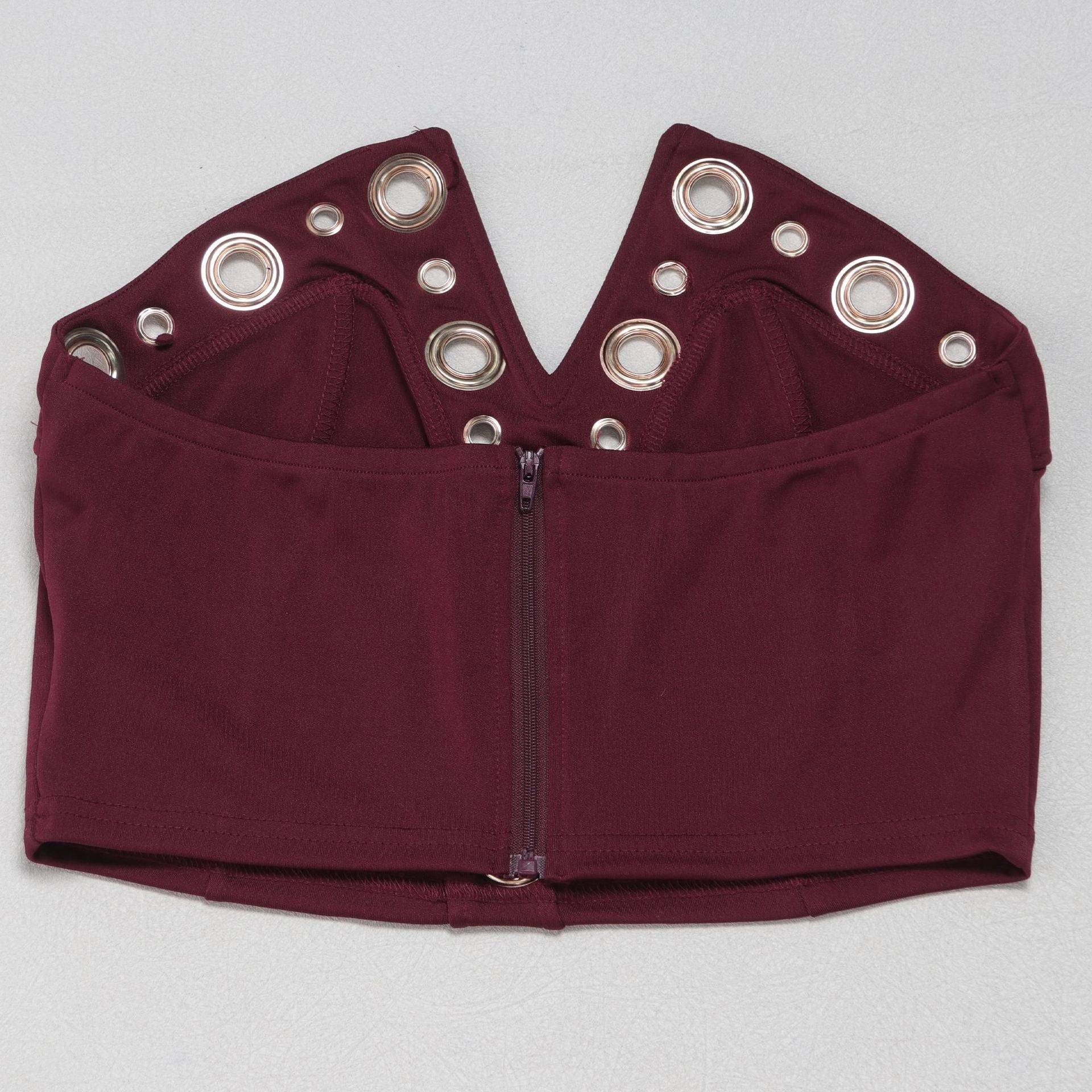 Women elegant elastic metal buckle decorated V-neck Top and Pants two-piece set 33