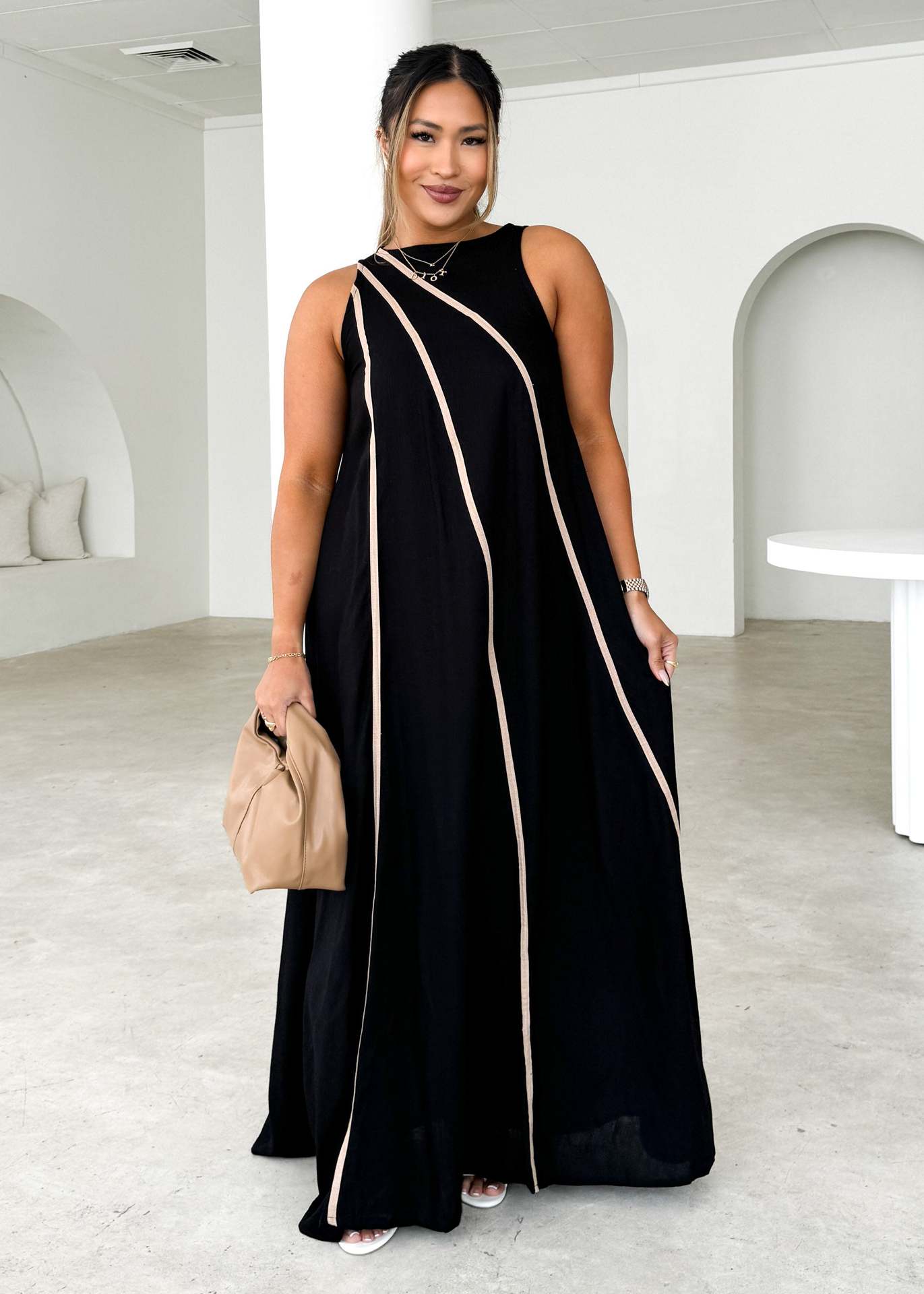 Women Solid Patchwork striped sleeveless dress 3