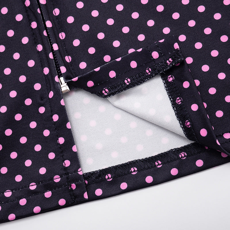Women polka dot print long-sleeved zippered top and shorts two-piece set 13