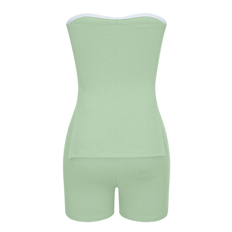 Knitting Ribbed Summer Solid Color Fashion Casual Suit 43