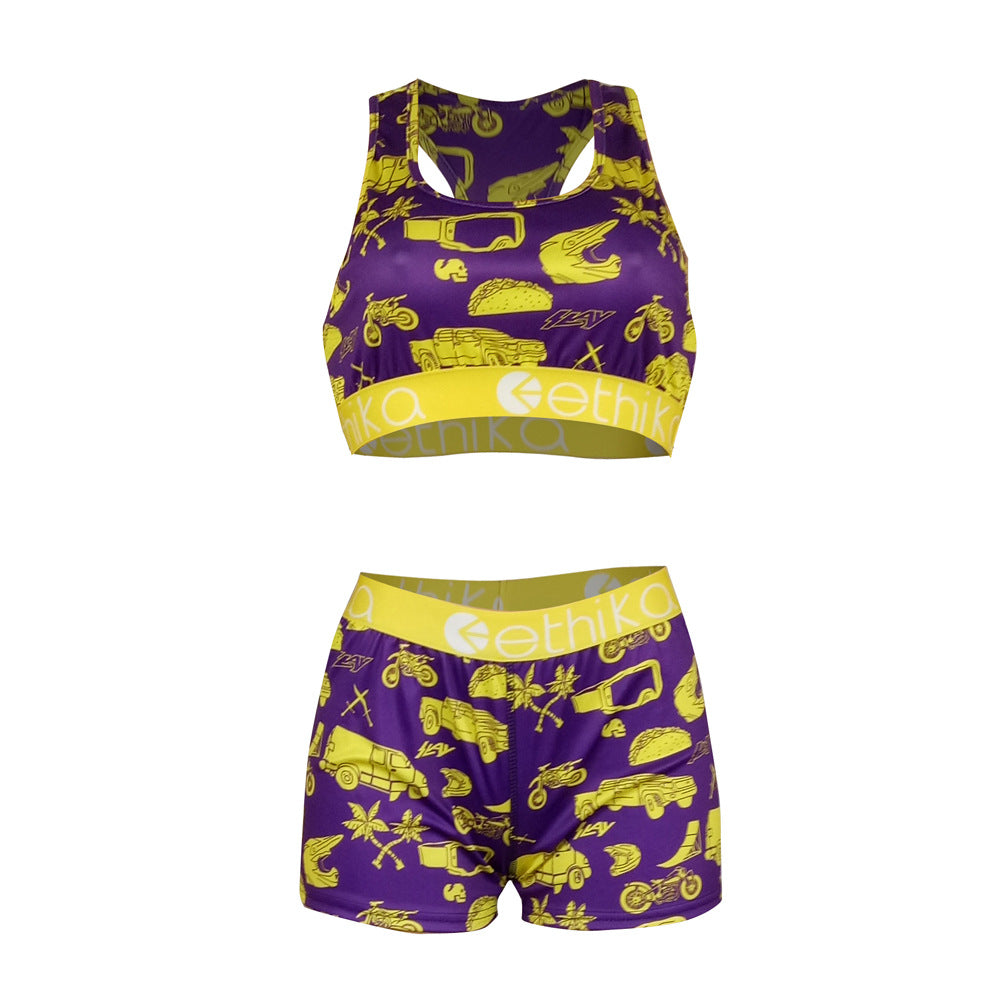 Women Summer Cartoon Printed Top and Shorts Two-piece Set 13