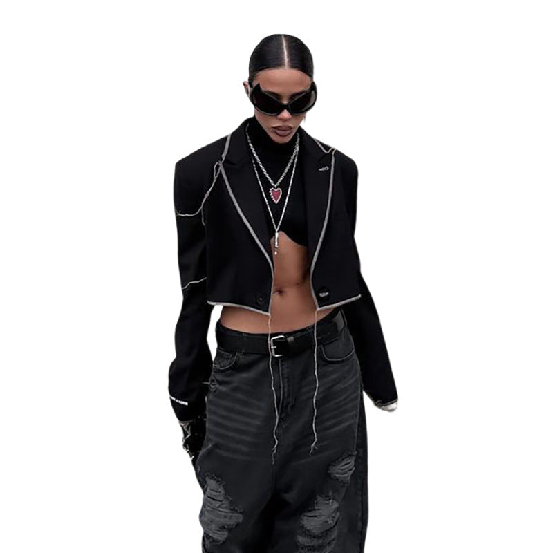 Fall Women's Fashionable Irregular Slim Fit Turndown Collar Jacket 6