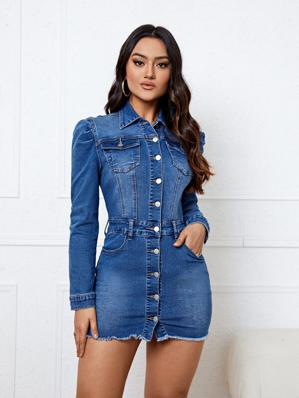 Sexy Fashion Women's Long Sleeve Denim Dress 3