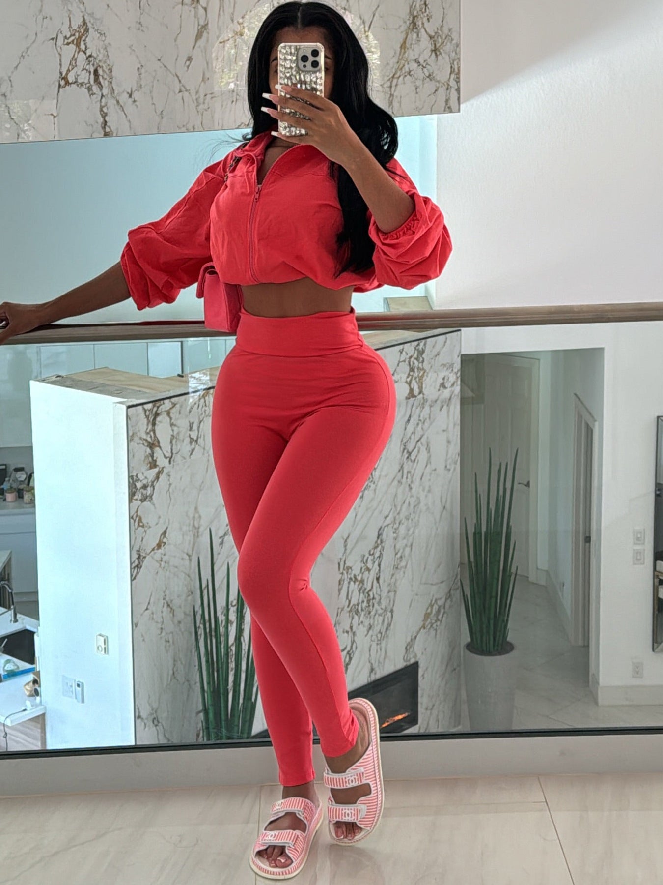 Women Sexy drawstring crop top and trousers two-piece set 6