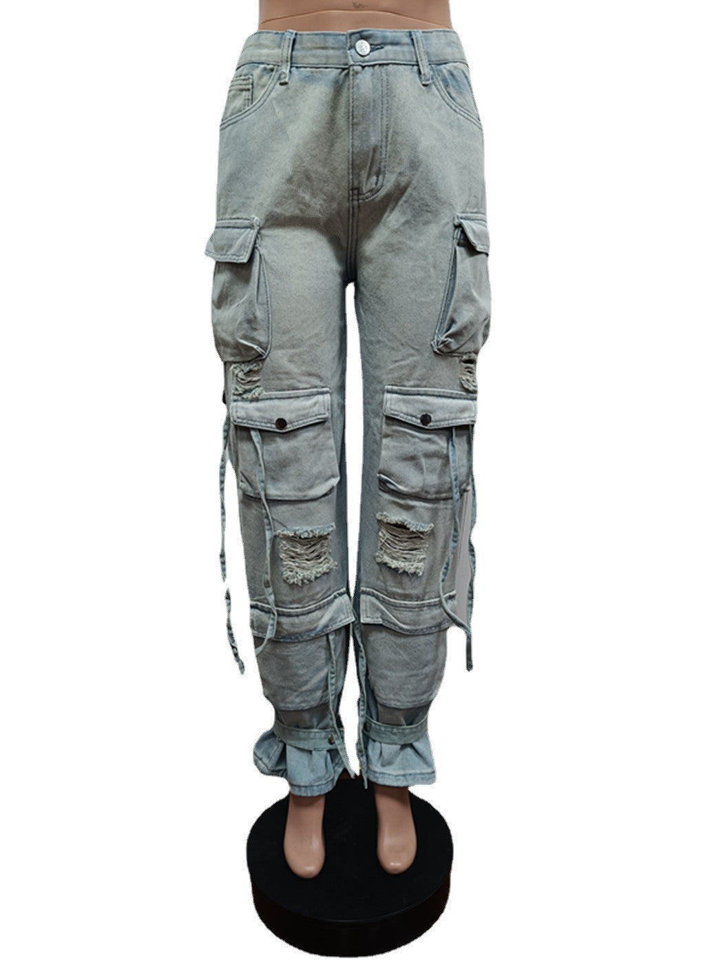 Denim Cargo Pants Multi-Pocket Pants Retro Casual Pocket Pants 6