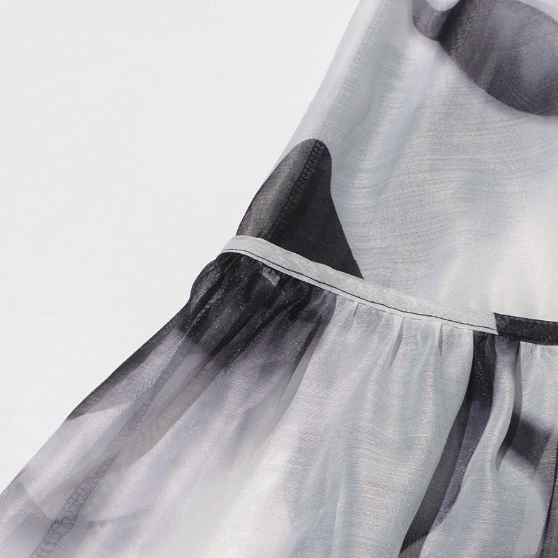 Women Vintage Paint Print Belt V-neck Long Sleeve Dress 31