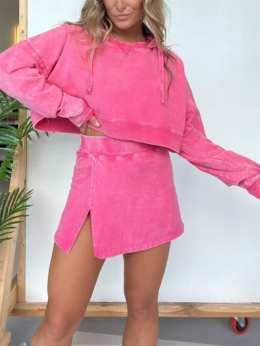 Autumn Winter Women's Long-Sleeved Hooded Hoodies Skirt Two Piece Set 10