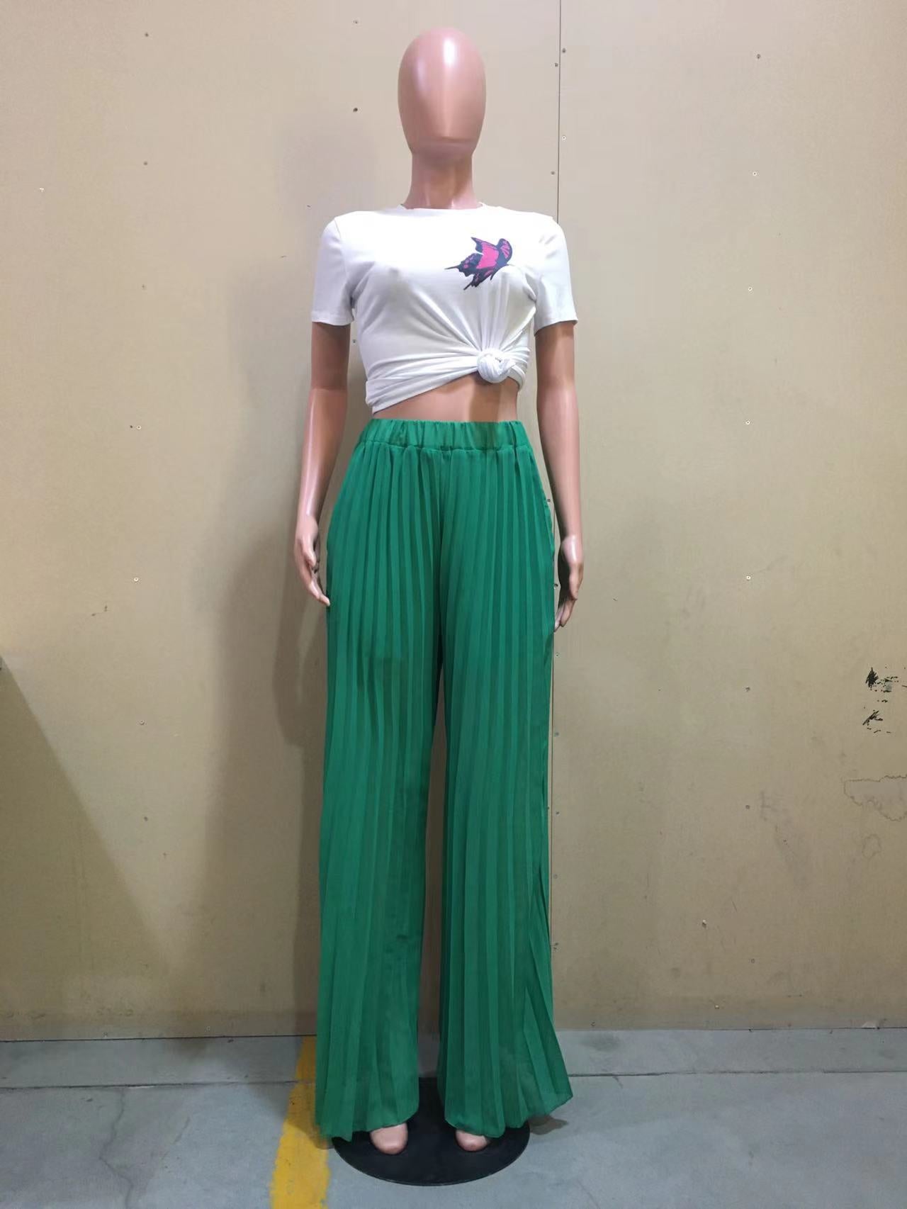Spring Solid Pleated Wide-Leg Pants 14