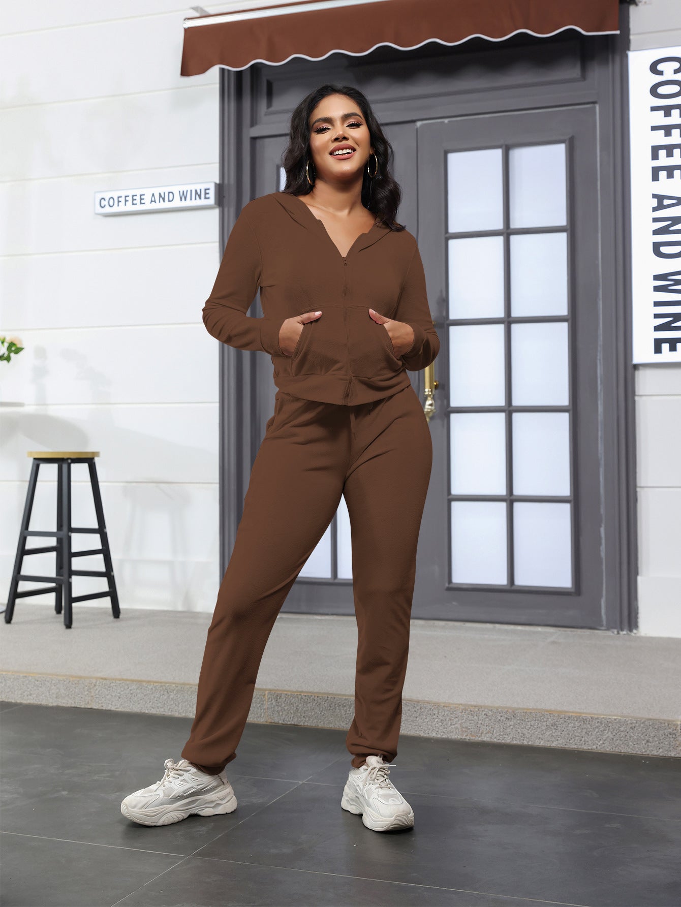 Women's Fashion Casual Velvet Hooded Women's Two-Piece Tracksuits 8