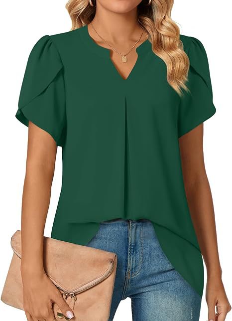 Women summer v-neck petal sleeve shirt 7