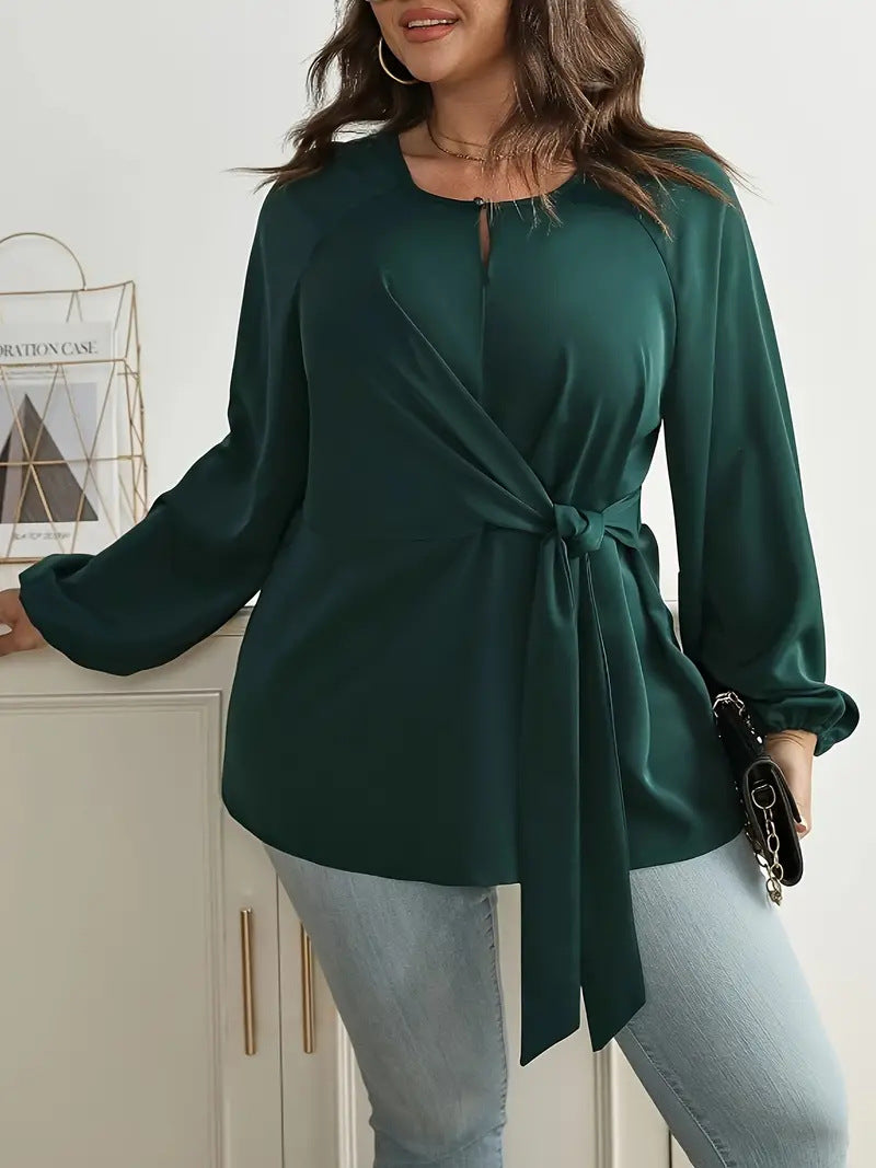 Plus size Women lace long sleeve Lace-Up Shirt 3