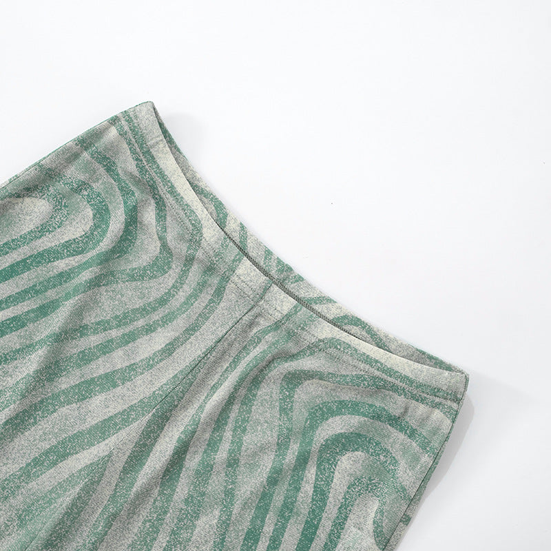 Women's Slim Geometric Pattern Print Round Neck Sleeveless Bodysuit Wide-Leg Pants Two Piece Set 18