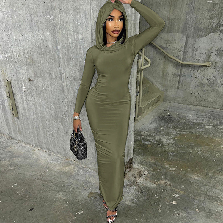 Women Casual Hooded back slit dress 6