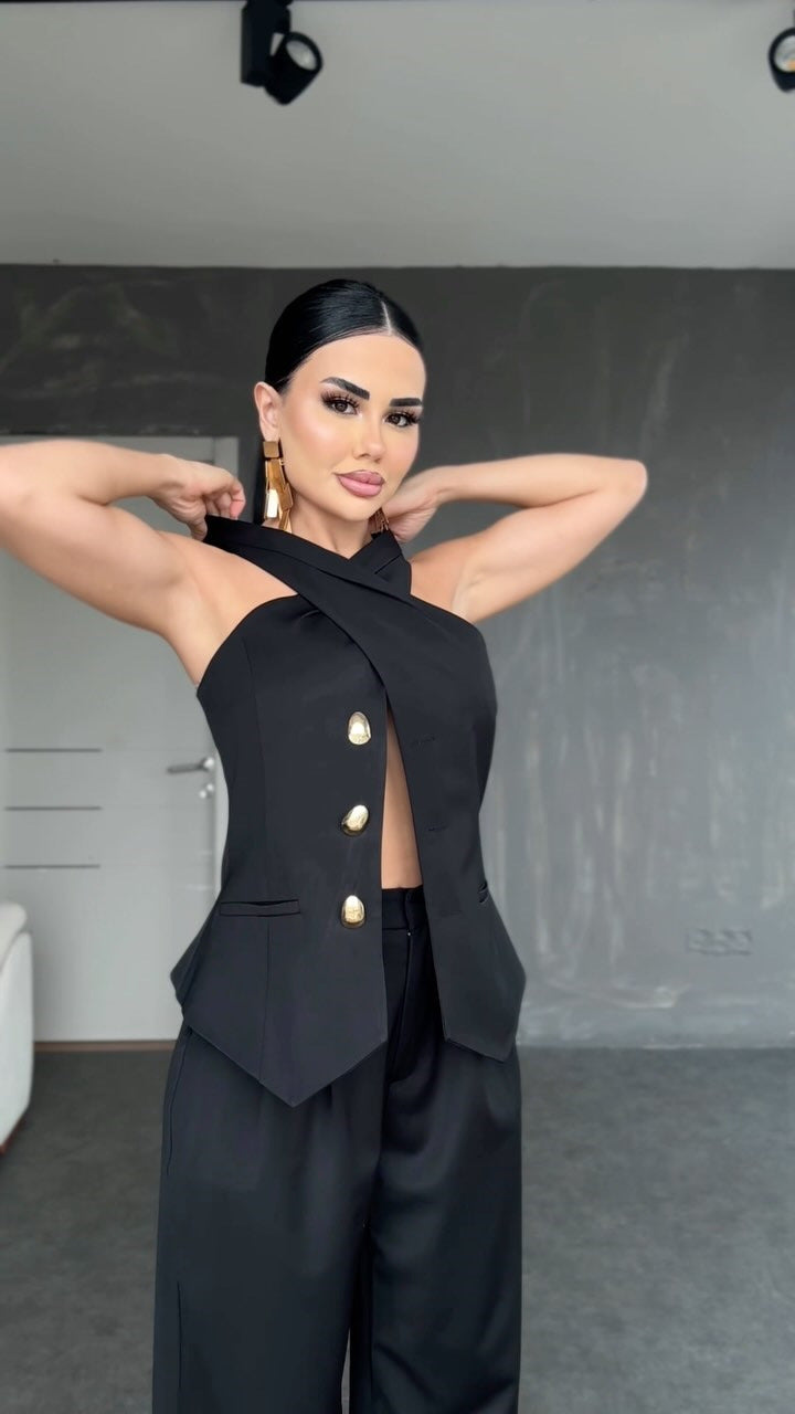 Women Summer Halter Neck Sleeveless Vest Top Trousers Casual Two Piece Set 6