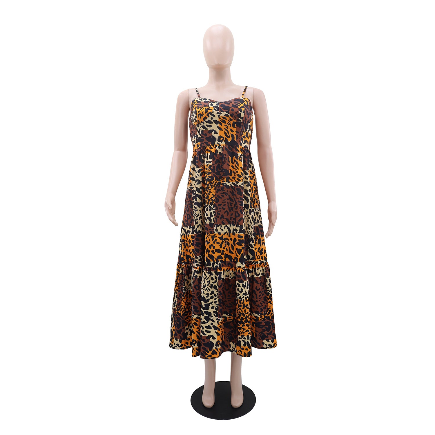 Women Print Holidays Casual Suspender Sleeve Leopard Print Dress 3