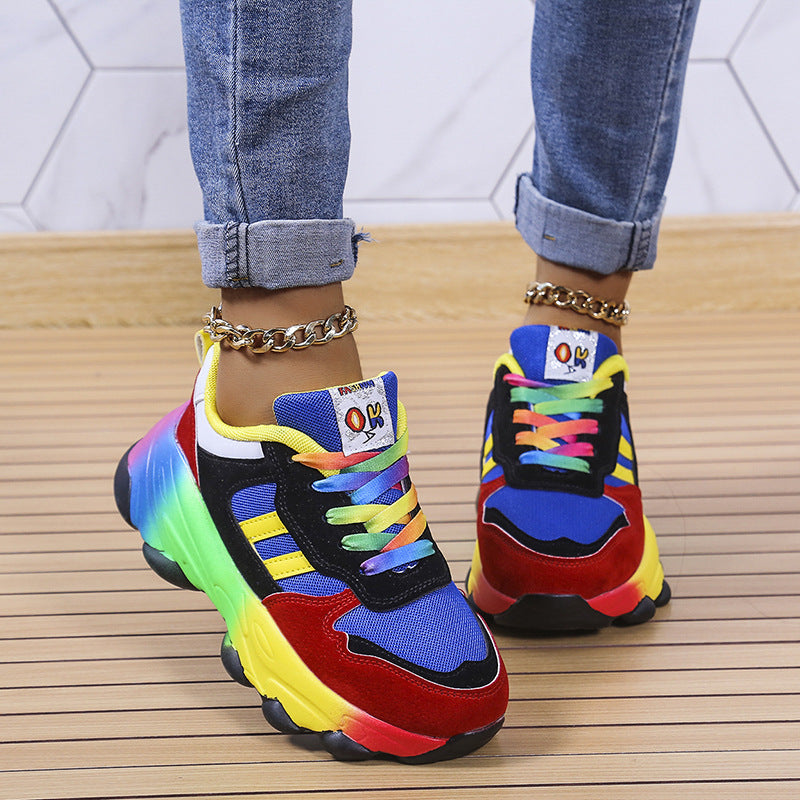 Plus Size Women's Spring and Autumn Thick-soled Multi-Color Front Lace Up Sports Style Women's Shoes