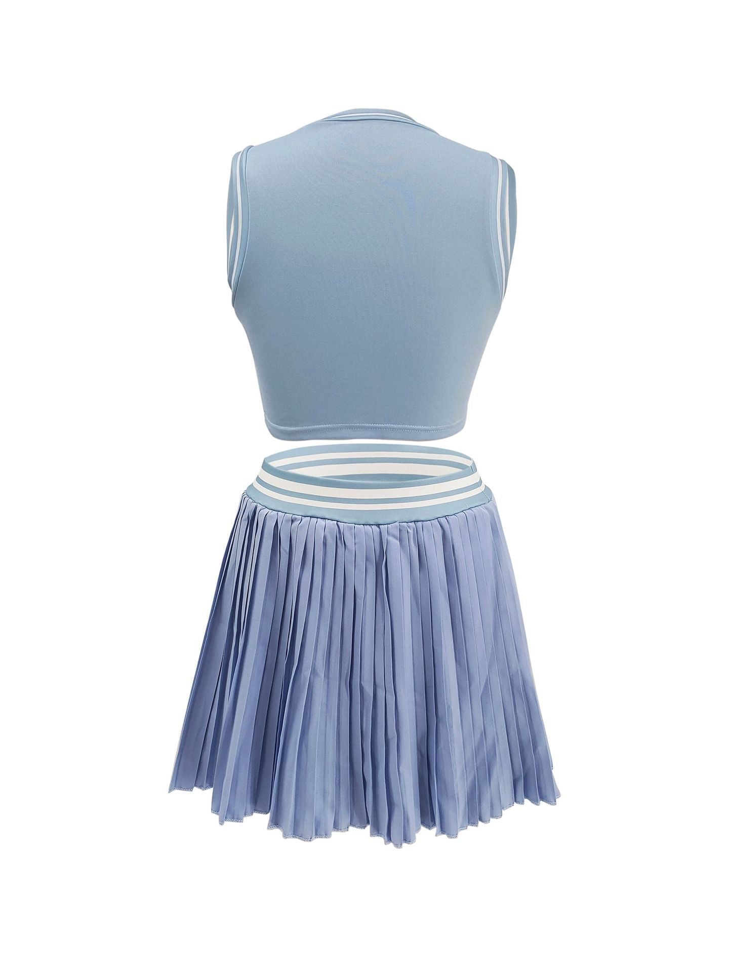 Women's Sleeveless Pleated Vest and Skirt Casual Set 18