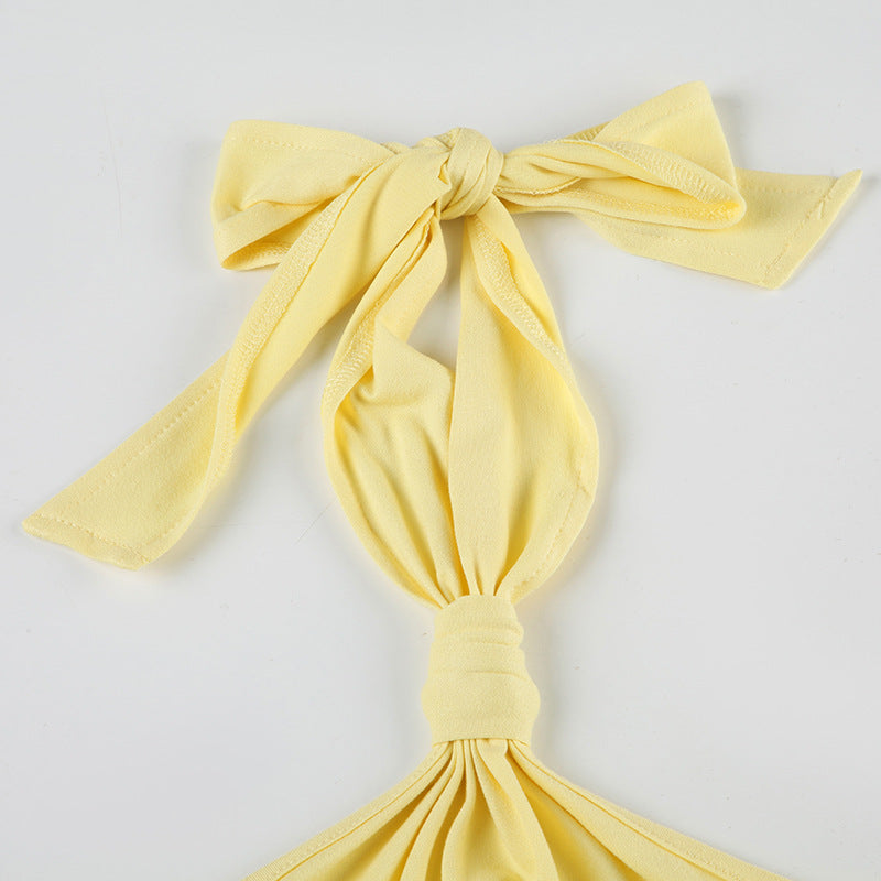 Summer Casual Sexy Knot Halter Neck Vest with Waist Drawstring Shorts Set 16