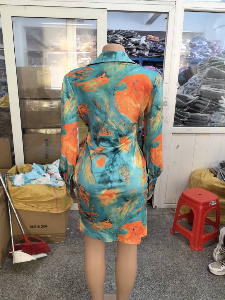 Sexy Fashion Printing Long Sleeve V-Neck Women's Dress 6