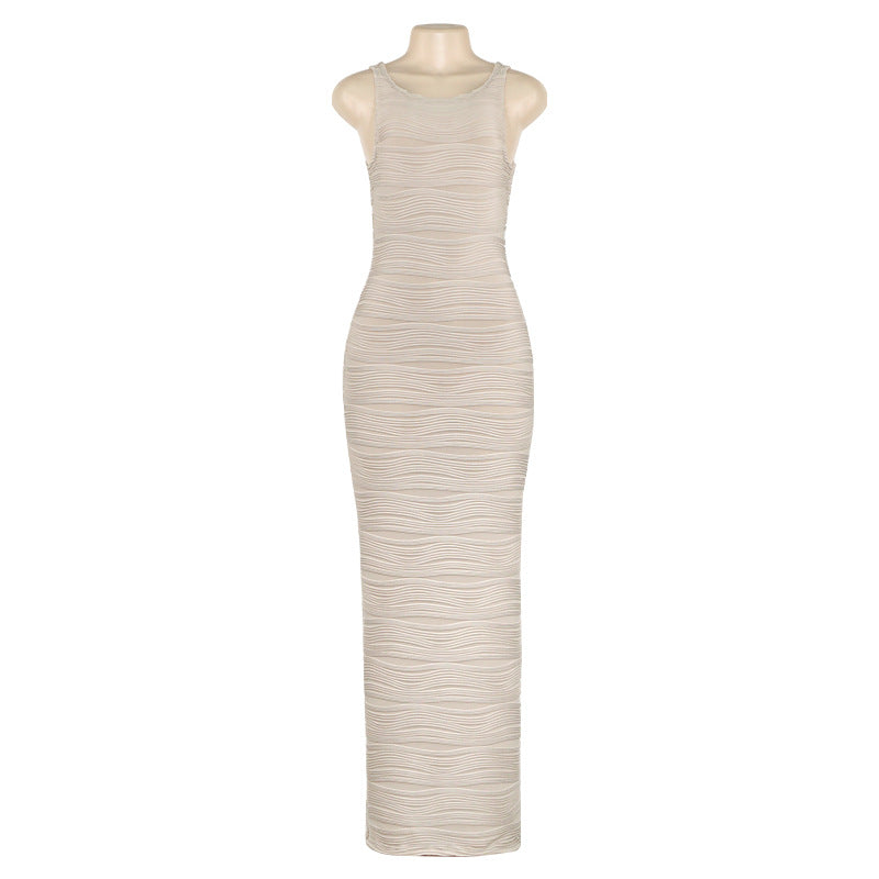 Women Summer Solid Sleeveless Sexy Water Ripple Dress 5