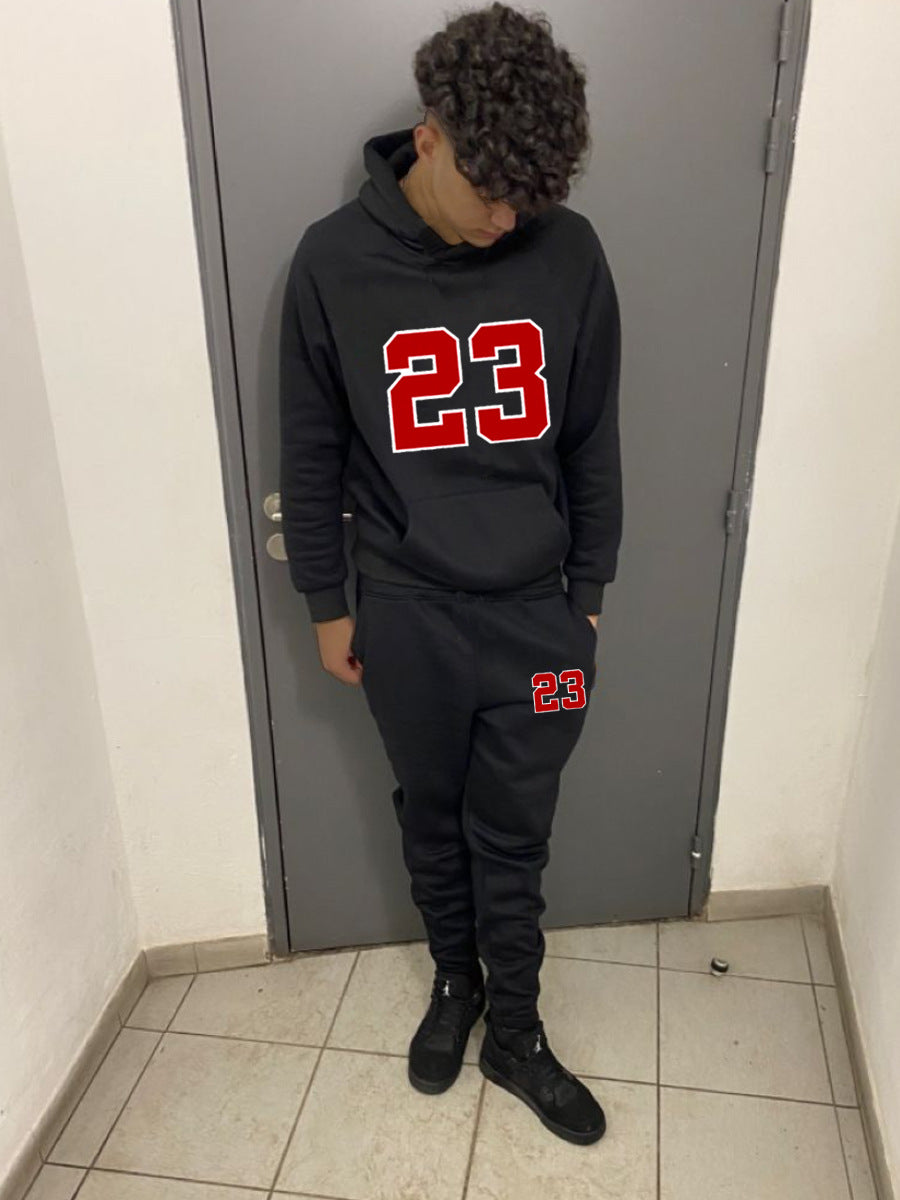 Spring And Winter Print Loose Men's Hoodies Pants Set