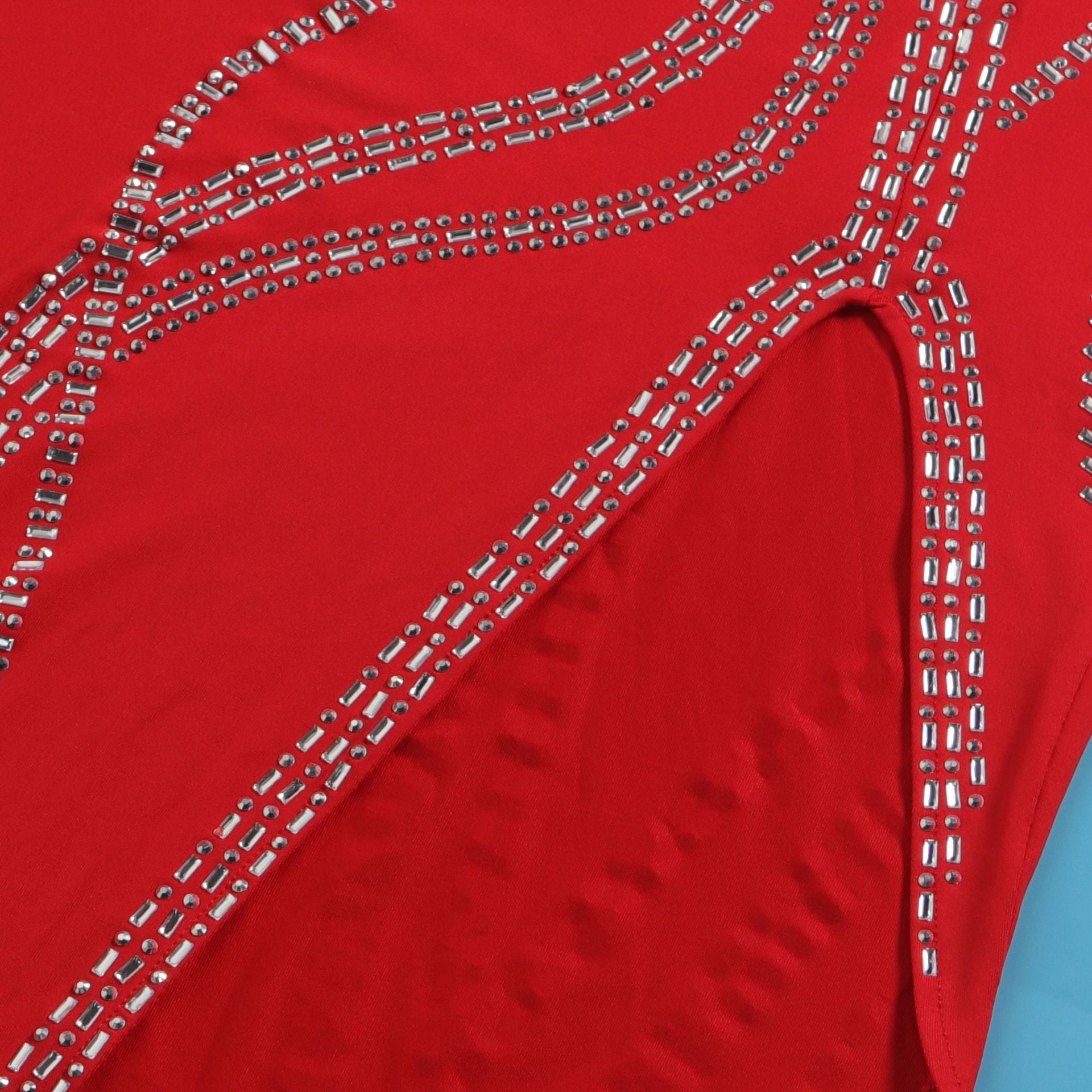 Women Sexy Beaded Sleeveless Bodycon Slit Dress 34