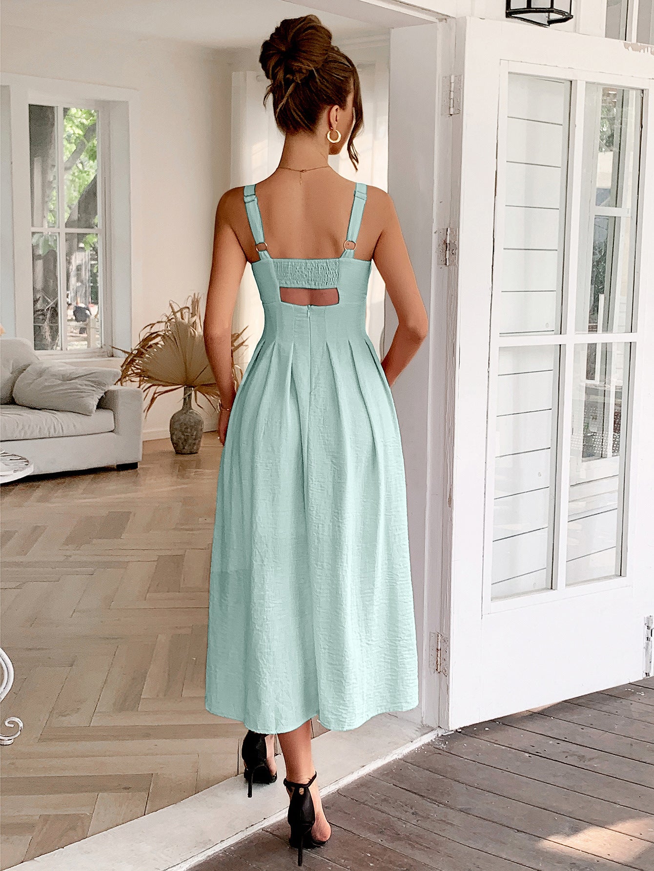 Spring/Summer Women's Chic Elegant Strappy Pleated Long Dress 7